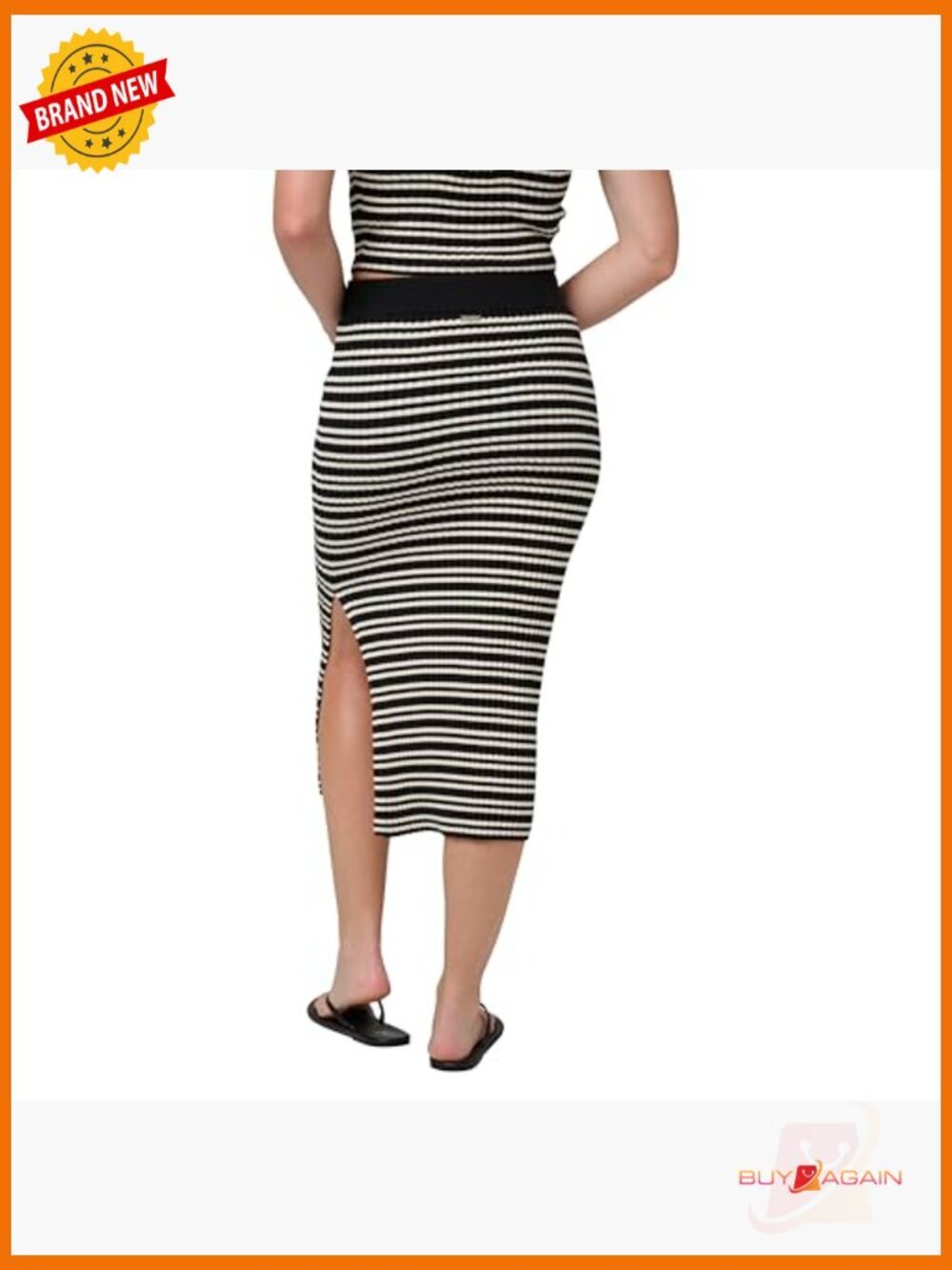 Ribbed Stripe Midi Sweater Skirt Pull On Mid Rise - Picture 5 of 6